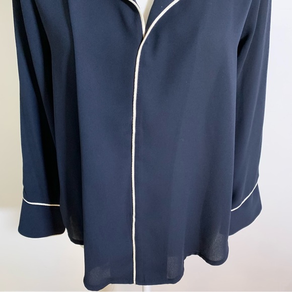 Navy Chiffon Long sleeve Blouse - Picture 2 of 10